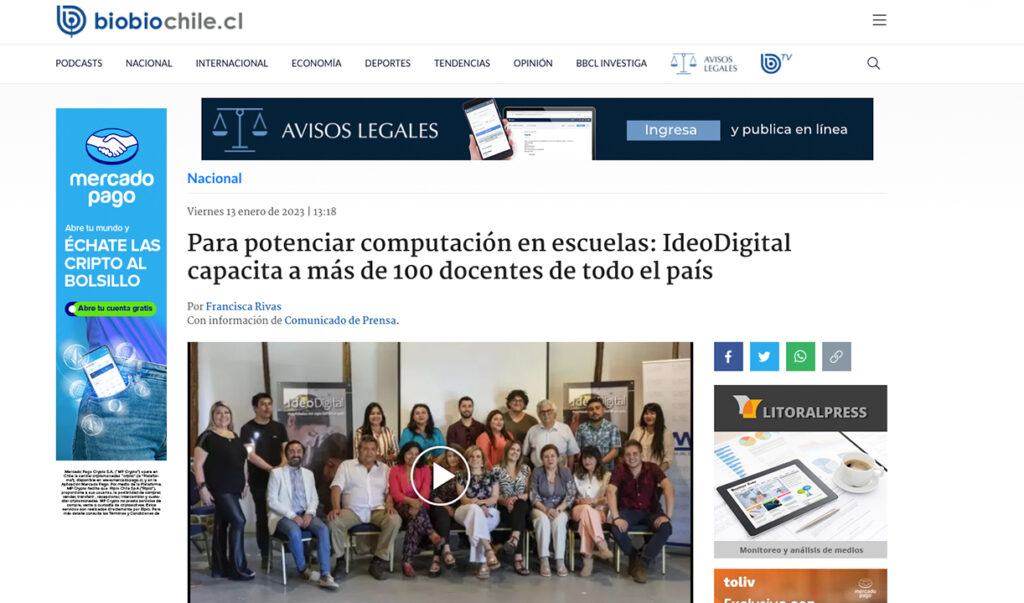 Para potenciar computación en escuelas: IdeoDigital capacita a más de 100 docentes de todo el país